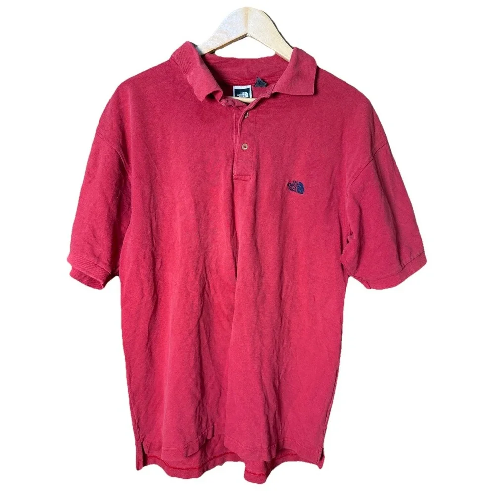 THE NORTH FACE Men's Cotton Polo Shirt‎ Red Embroidered Logo Size Large